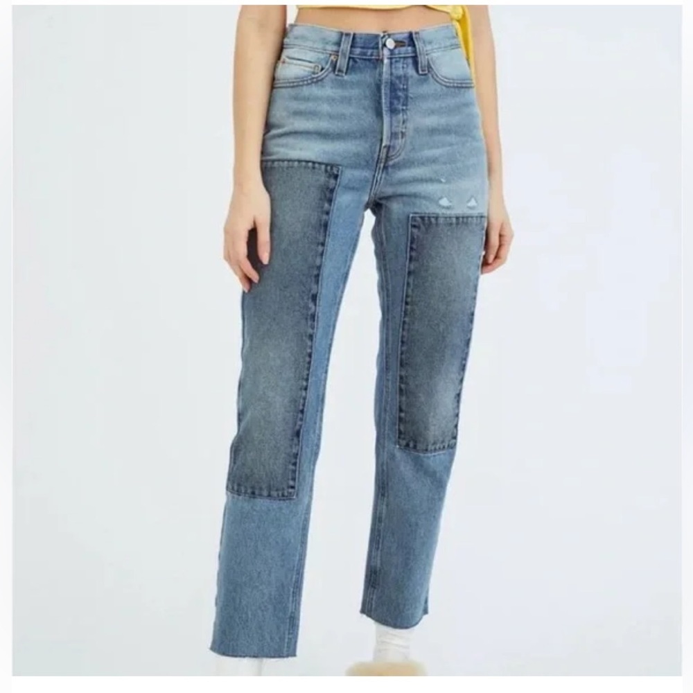 BDG Urban Outfitters Slim Straight Patchwork High Rise Light Wash Jeans 26
